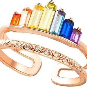 COSTWAY Rainbow Ring Double Band, Adjustable Wide Band Stacking Rainbow Rings